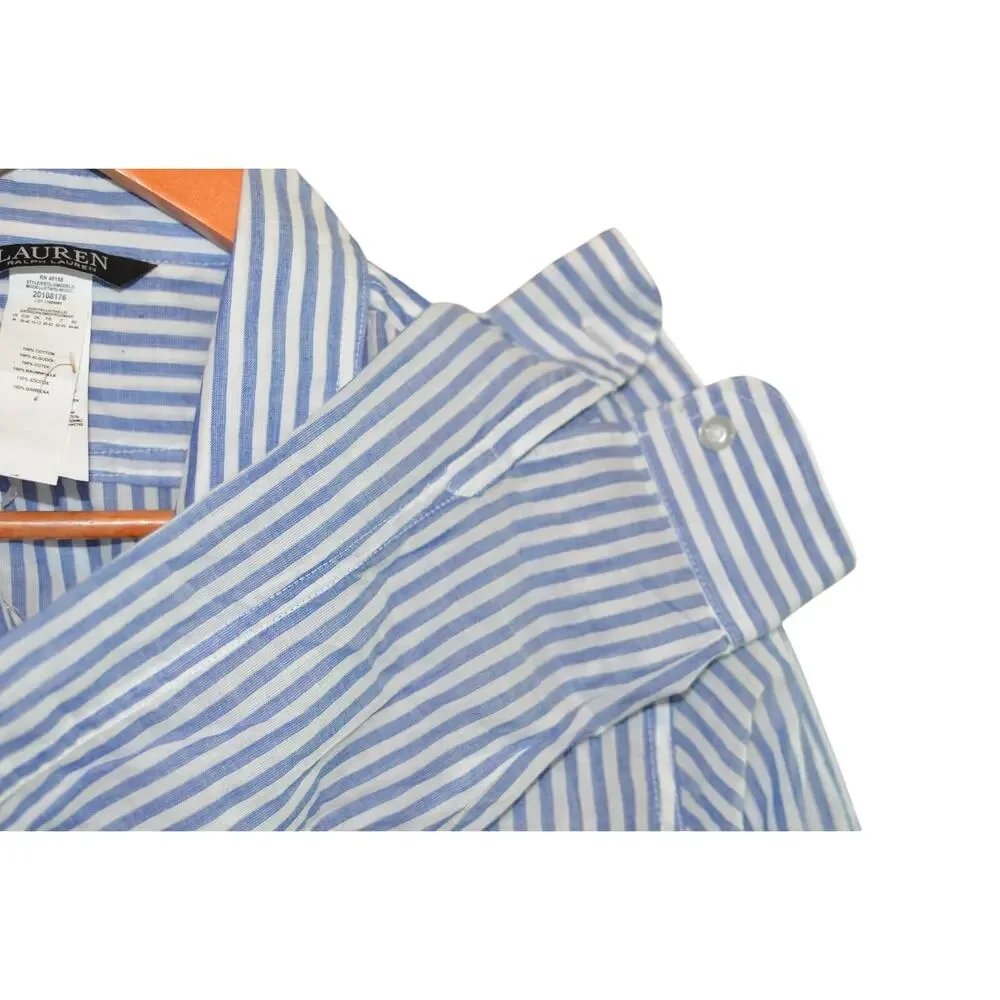 Lauren Ralph Lauren Cotton Striped Camp Shirt Swim Cover-Up In Blue White